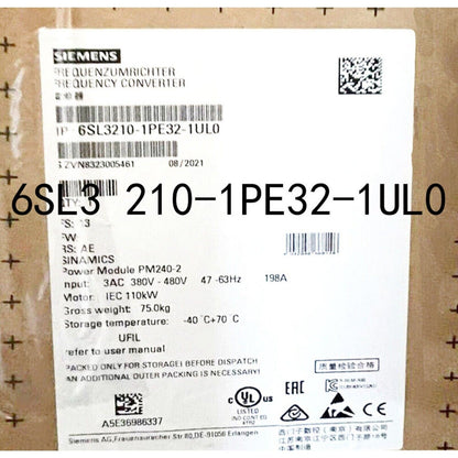 Siemens SINAMICS G120 Power Module 6SL3210-1PE32-1UL0 product label, frequency converter, industrial automation part.