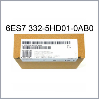 Siemens SIMATIC S7-300 6ES7332-5HD01-0AB0 module packaging with part number, industrial automation component