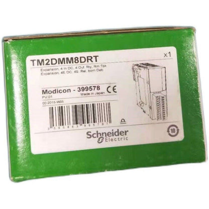 Schneider Electric TM2DMM8DRT PLC Expansion Module, Made in Japan, featuring DC IN/OUT and relay connectors.