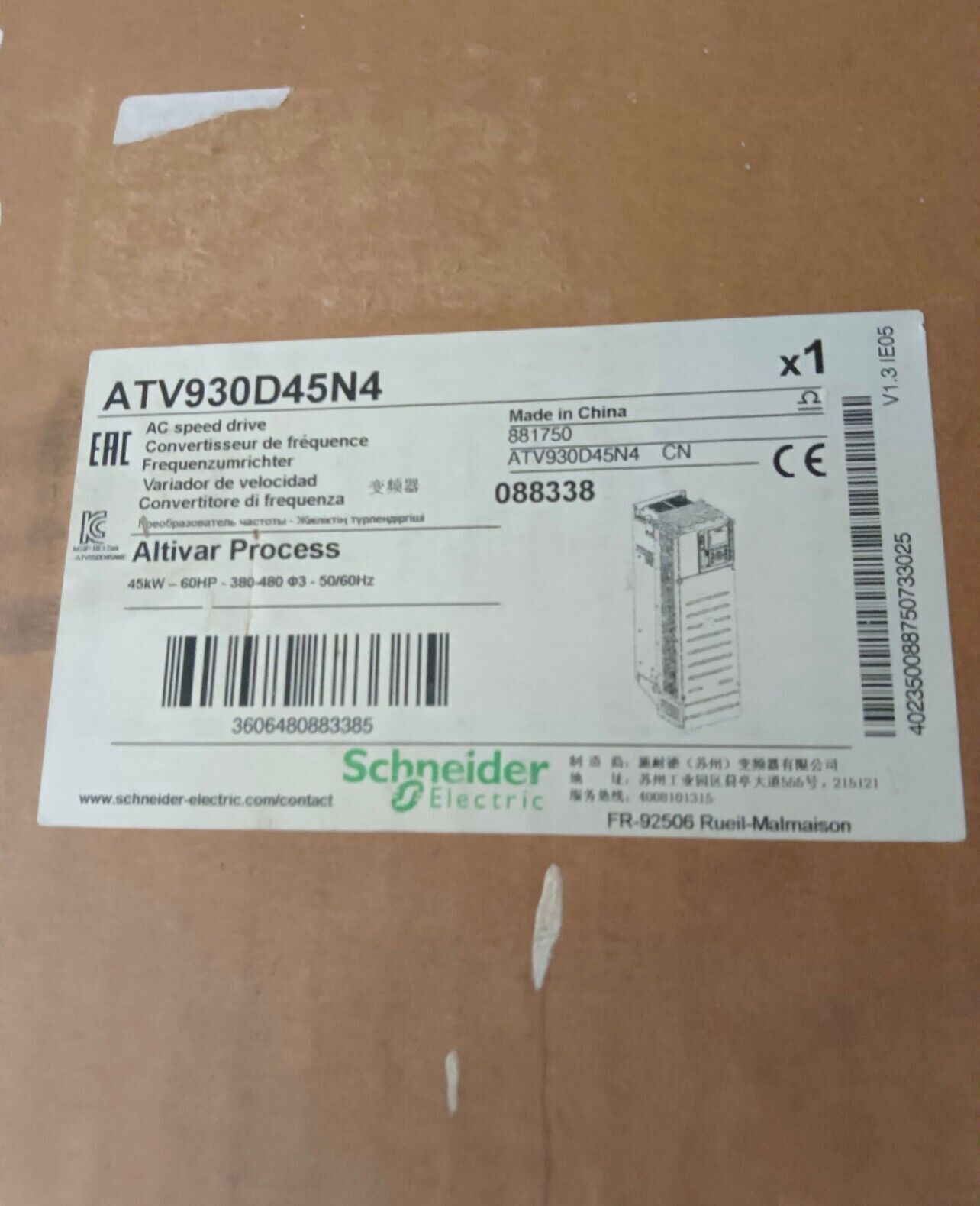 Schneider Electric ATV930D45N4 AC Speed Drive, industrial automation equipment, new product
