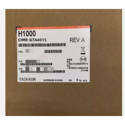 YASKAWA G7 Drive Inverter - CIMR-G7A4015, H1000 series product label, featuring product details and specifications.