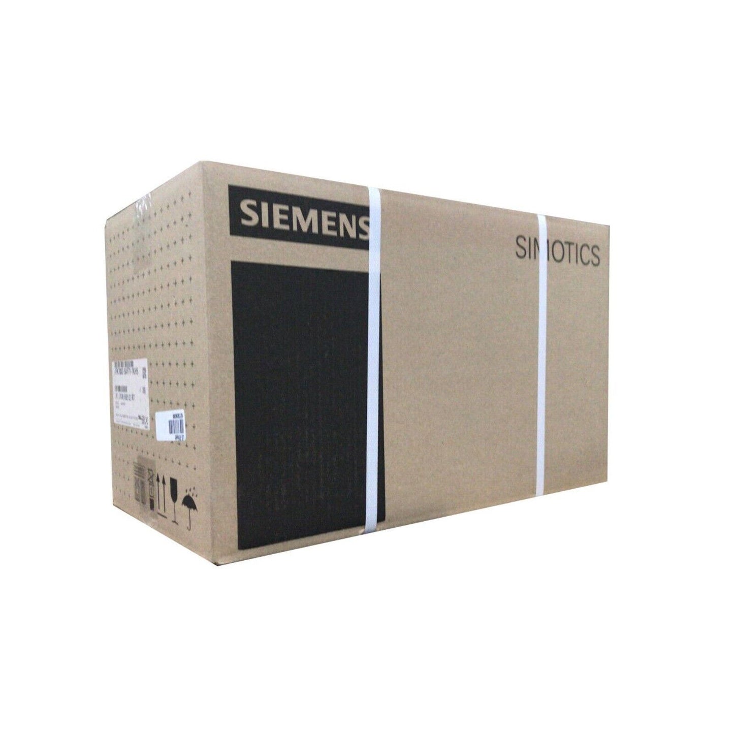 Siemens SINAMICS industrial automation product box, brown packaging, with white strapping. 
