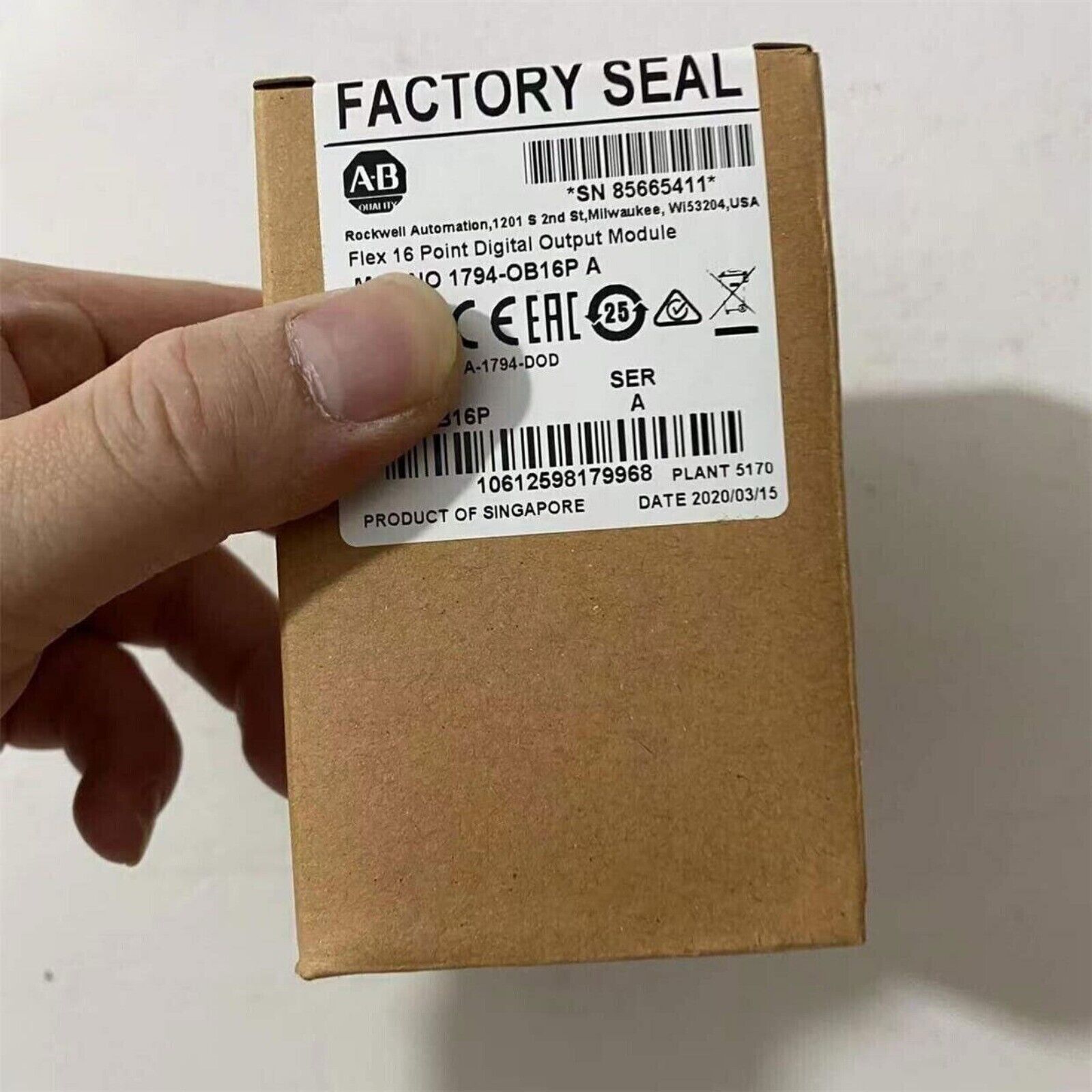 Allen-Bradley 1794-OB16P SER A Flex 16 Point Digital Output Module product box with factory seal.