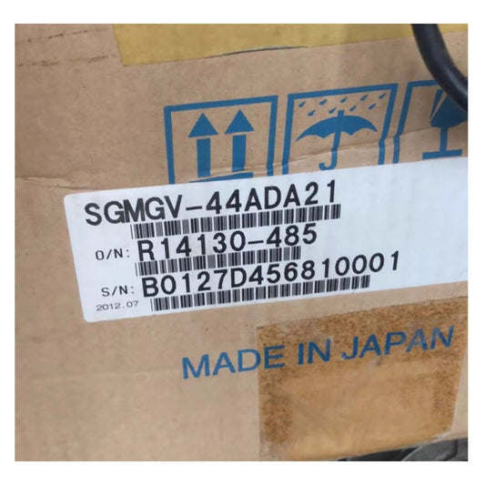 Yaskawa SGMGV-44ADA21 AC Servo Driver box label, Made in Japan, O/N: R14130-485, S/N: B0127D456810001
