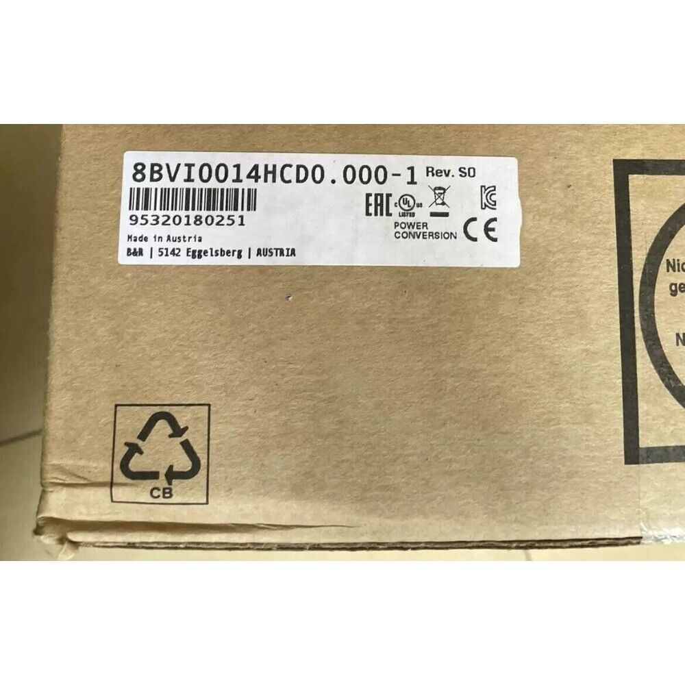 B&R 8BVI0014HCD0.000-1 Servo Drive product label, Made in Austria, featuring product code and certifications