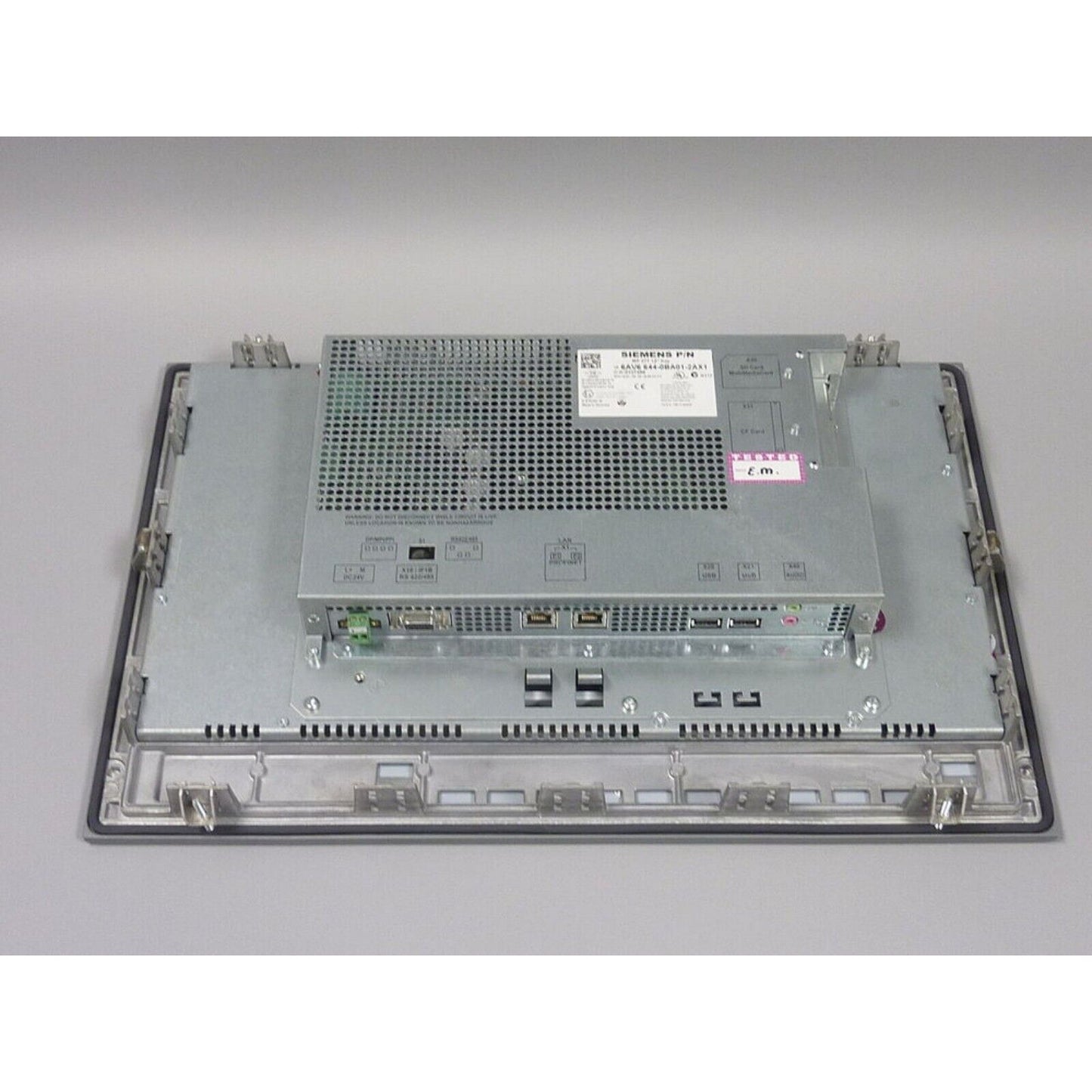 Siemens SIMATIC MP377 touch panel 6AV6 644-0BA01-2AX1, industrial automation part, metal casing, ports, and labels.