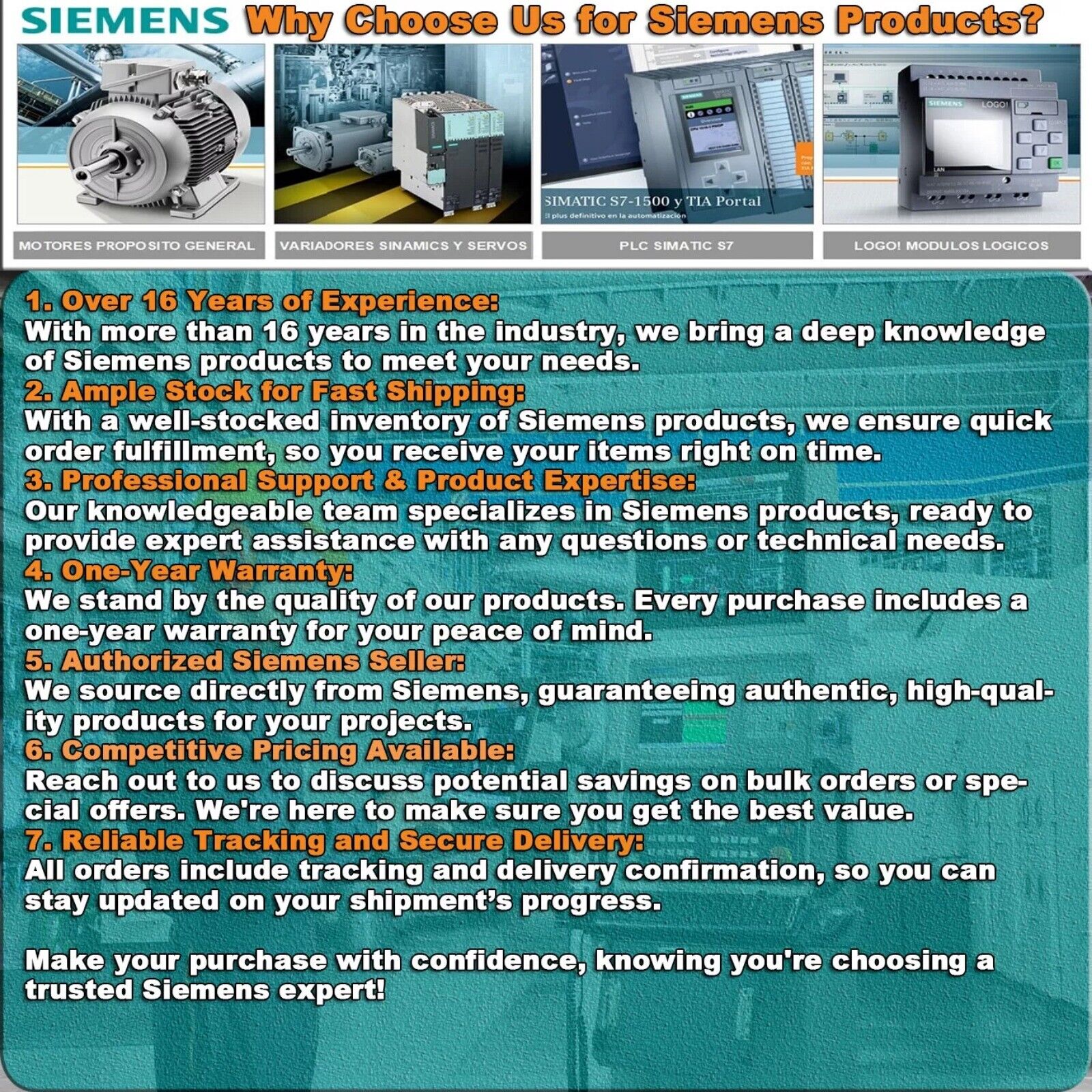 Why Choose Us? Siemens Products: Experience, Stock, Support, Warranty, and more