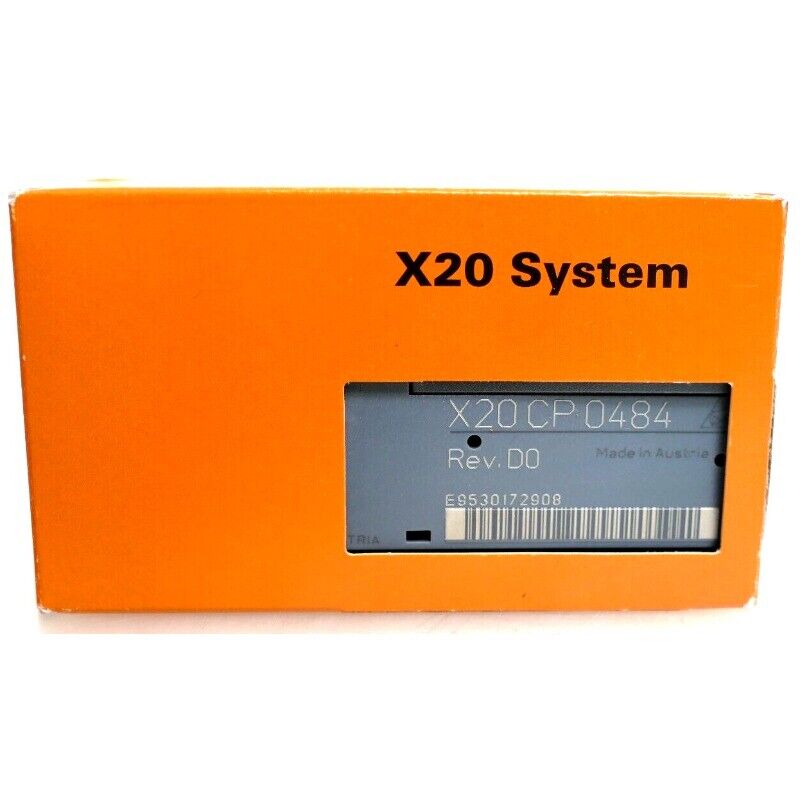 B&R X20 System CPU Module X20 CP 0484, Rev. D0, industrial automation part in an orange box, PLC module