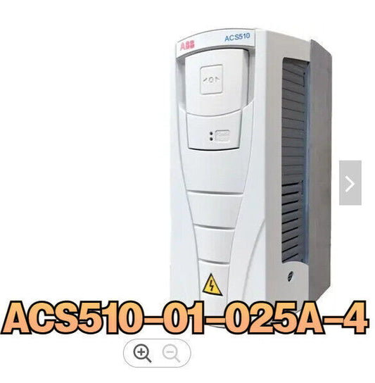 ABB ACS510-01-025A-4 Inverter, white industrial drive unit with safety warning.