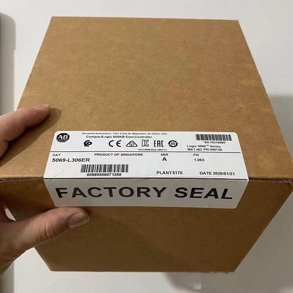 Allen-Bradley 5069-L306ER CompactLogix 5380 controller in sealed box, Ethernet controller for industrial automation.
