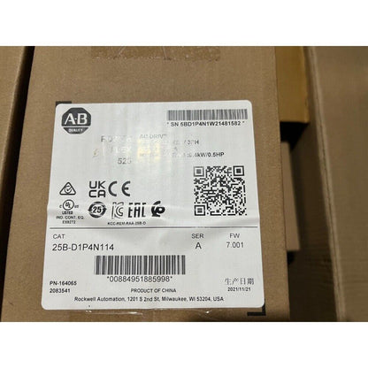 Allen-Bradley PowerFlex 525 AC Drive label, 0.4kW/0.5HP, 25B-D1P4N114, Rockwell Automation