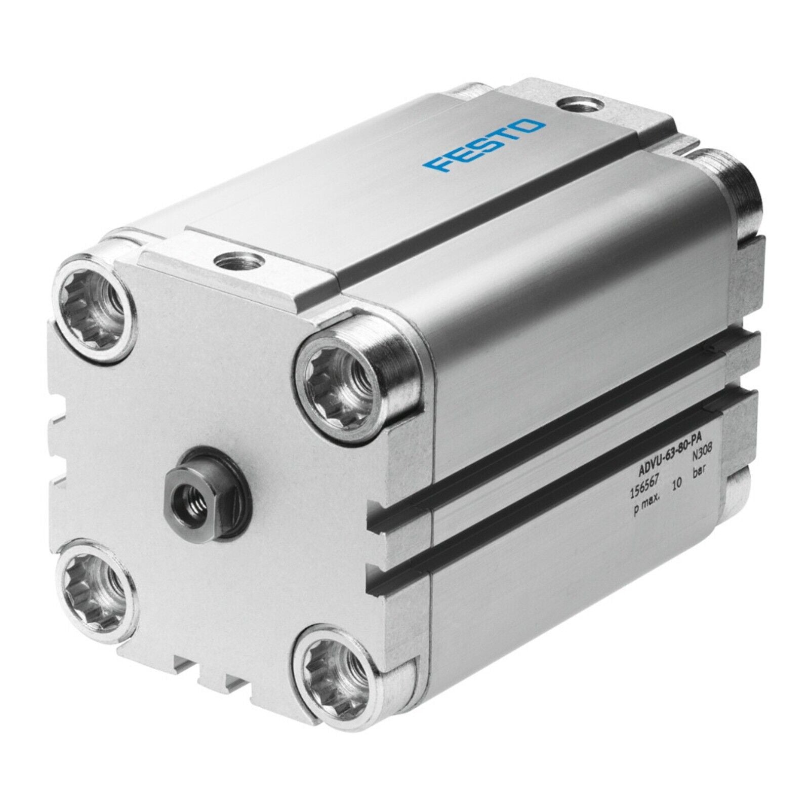 Festo ADVU-63-80-PA pneumatic cylinder, industrial automation component.