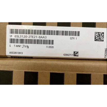 6SL3120-2TE21-8AA3 power module packing label. Includes product code, quantity, and manufacturing date.
