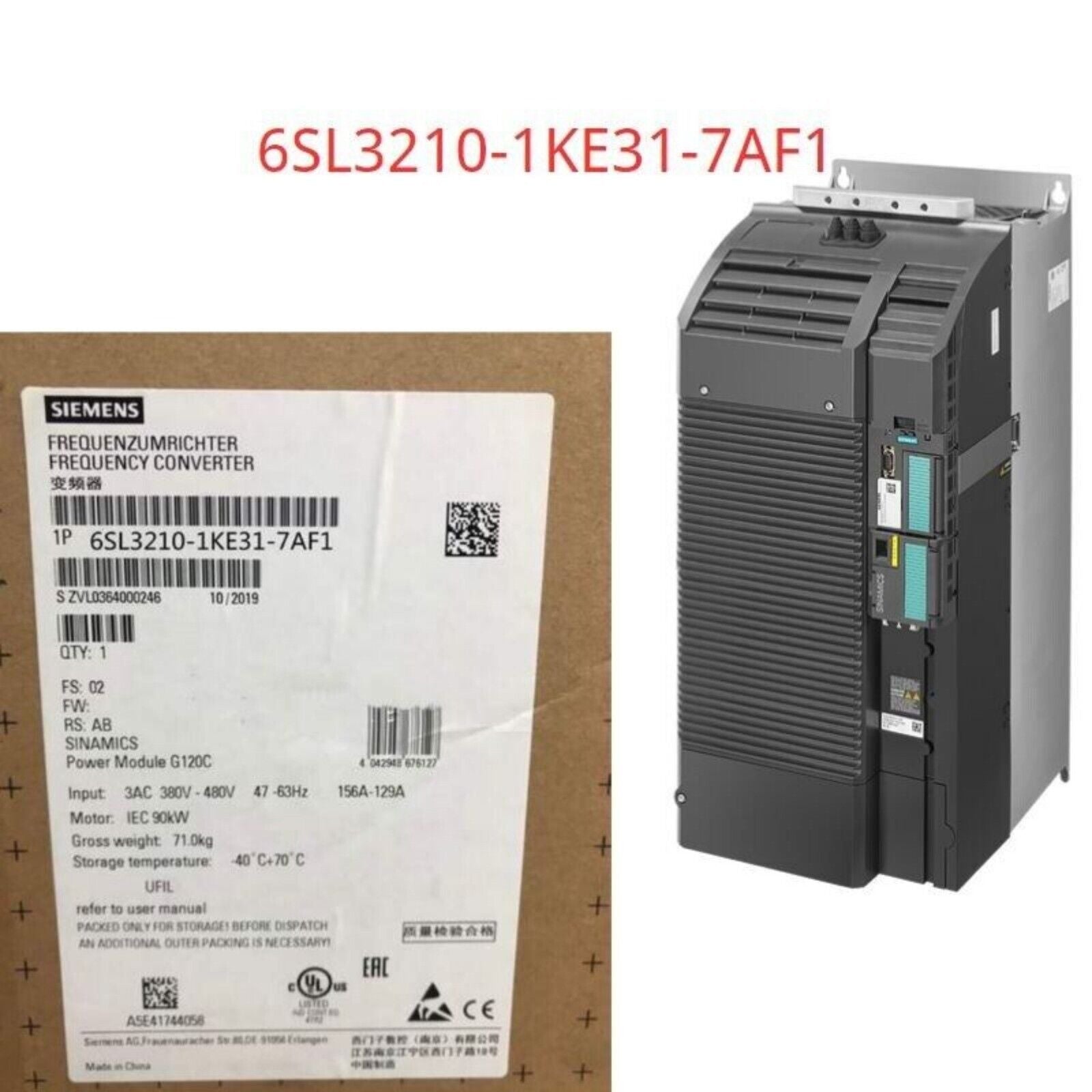 Siemens SINAMICS G120C Power Module 6SL3210-1KE31-7AF1, industrial automation part, new.