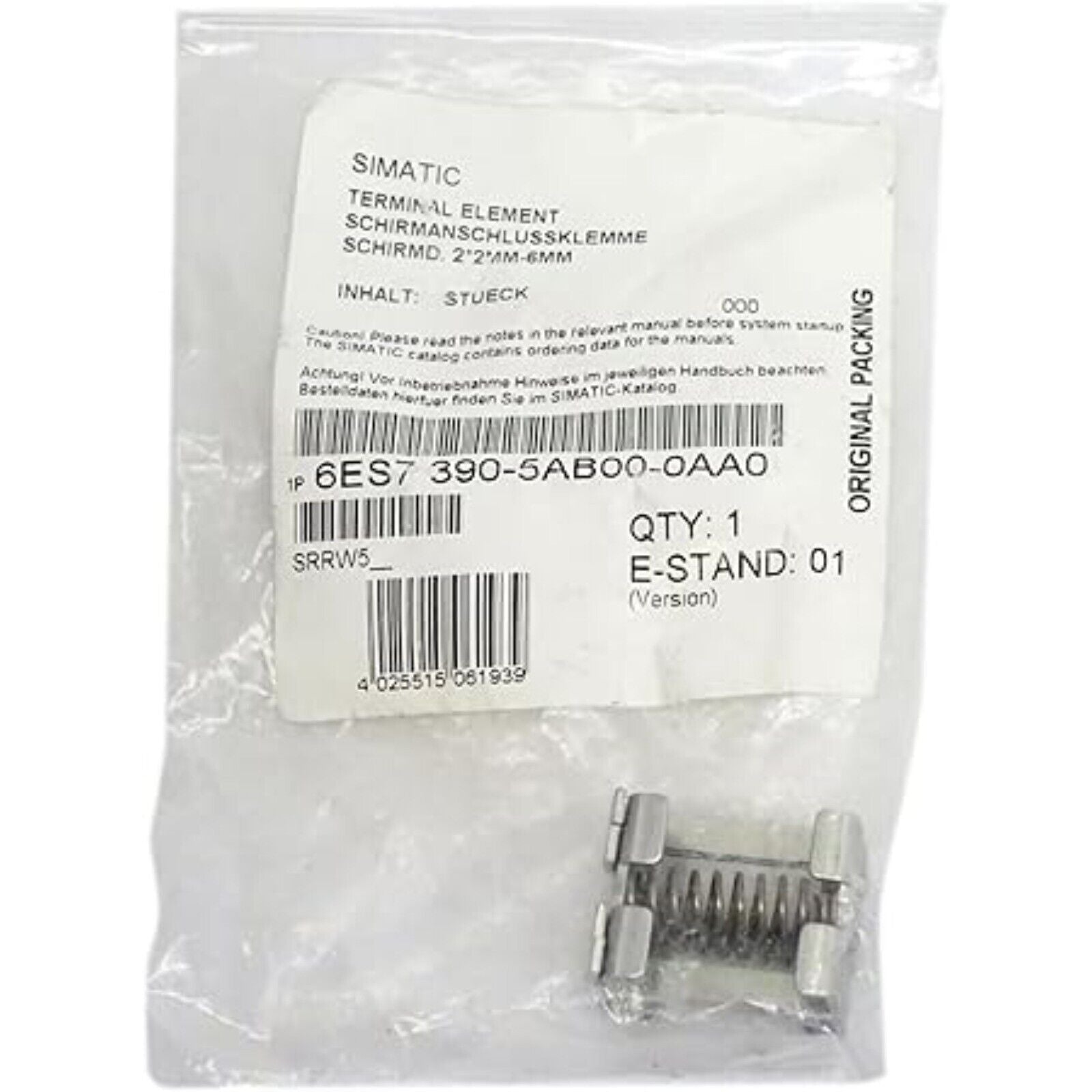 SIMATIC S7 Shield Terminal 6ES7 390-5AB00-0AA0, Original Packaging, PLC Component