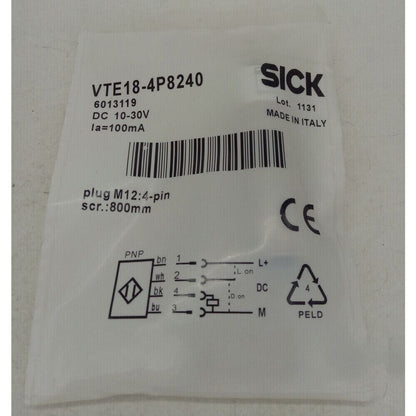 SICK VTE18-4P8240 Photoelectric Sensor, M12 4-pin plug, 800mm, Made in Italy