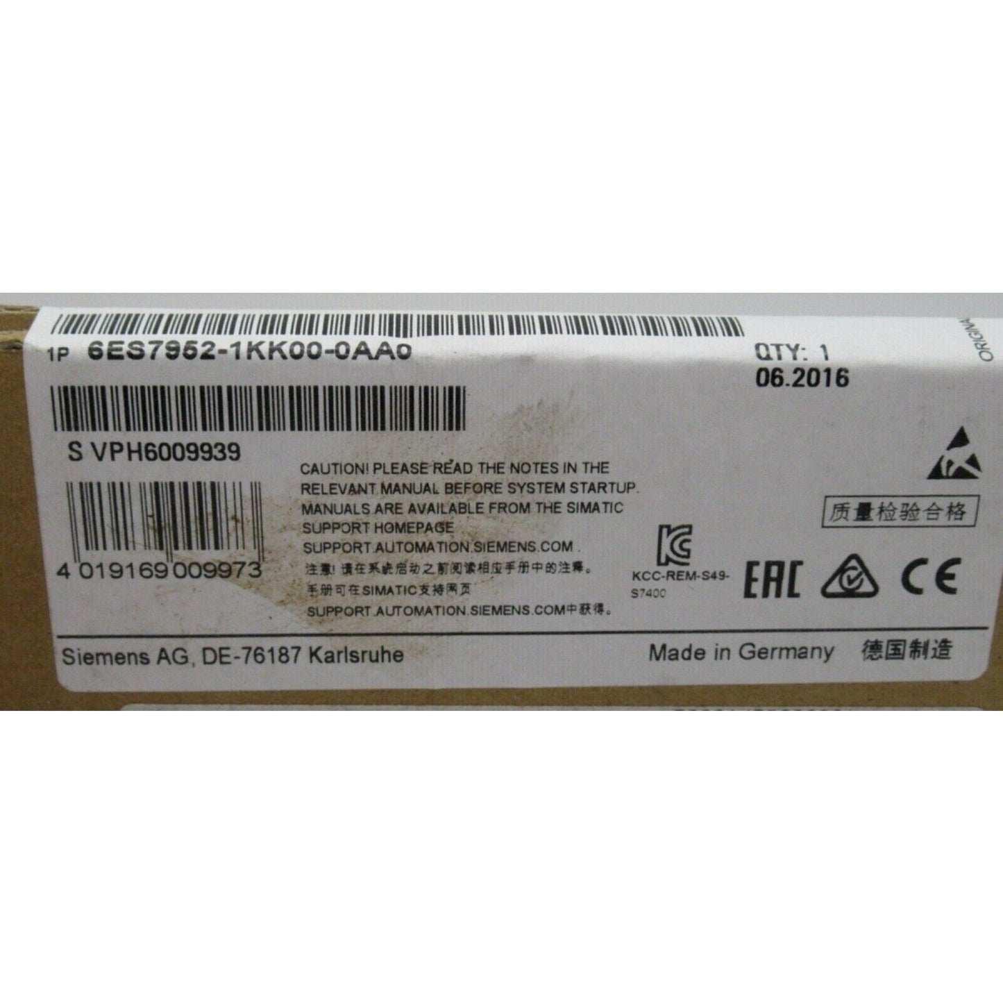 Siemens SIMATIC S7 Memory Card 6ES7952-1KK00-0AA0, industrial automation part, Made in Germany