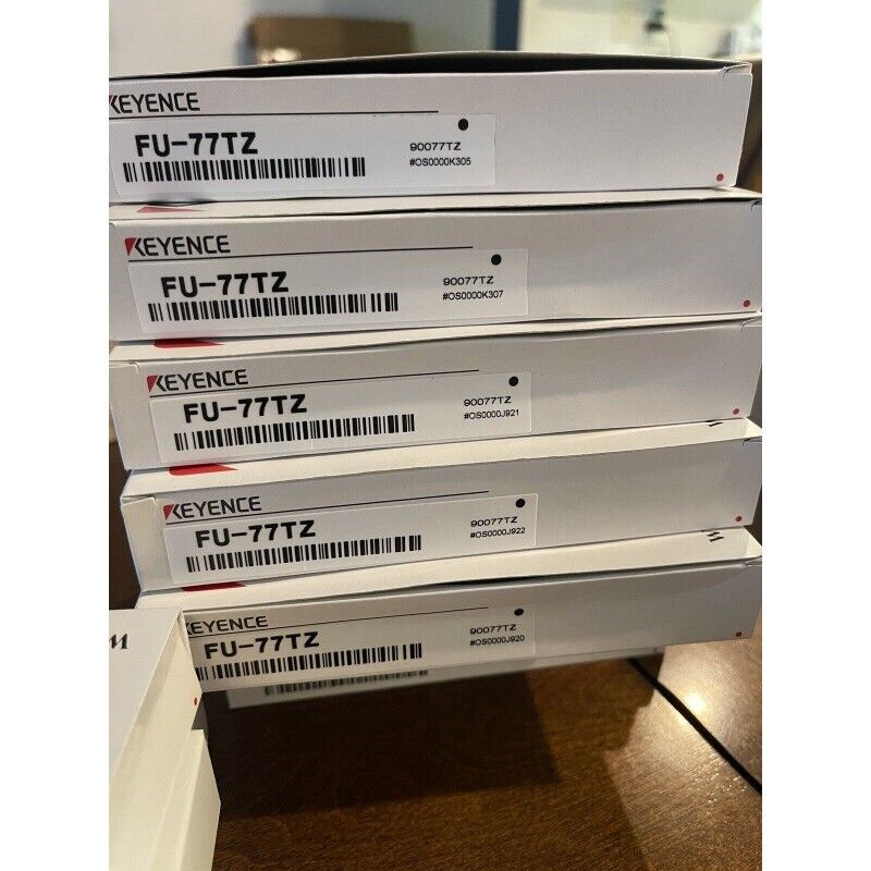 Keyence FU-77TZ transmissive fiber optic sensor unit boxes, industrial automation parts, multiple units.