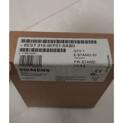 Siemens SIMATIC S7-300 CPU 315F PLC module box with product details and serial number, industrial automation part.