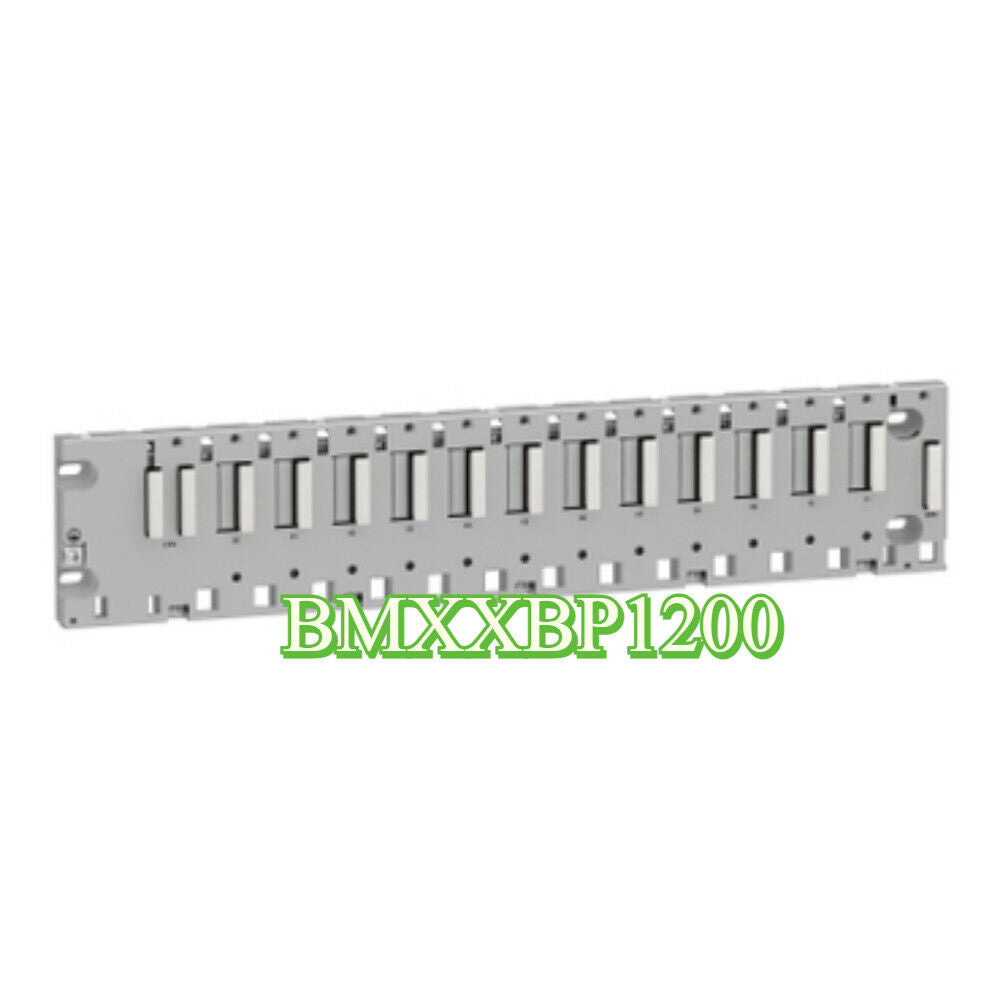 Schneider Electric Modicon BMX-XBP-1200 PLC backplane, grey and white, industrial automation part.