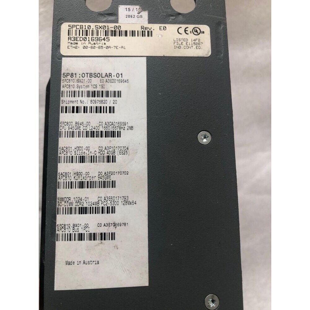 B&R 5PC810.SX01-00 panel PC module, Made in Austria, industrial automation part, with multiple components details
