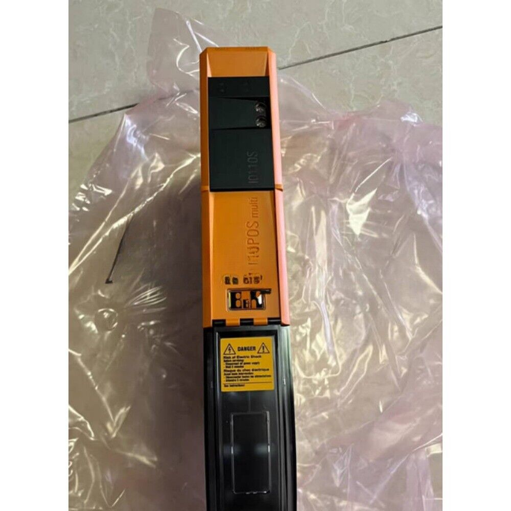 B&R 8BVI0110HCS0.000-1 Servo Drive, orange and black industrial automation part, with safety label.