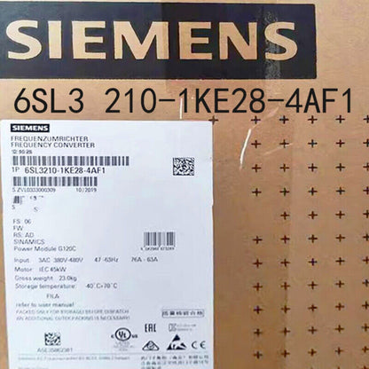 Siemens 6SL3210-1KE28-4AF1 Frequency Converter box. SINAMICS Power Module G120C, industrial automation part.