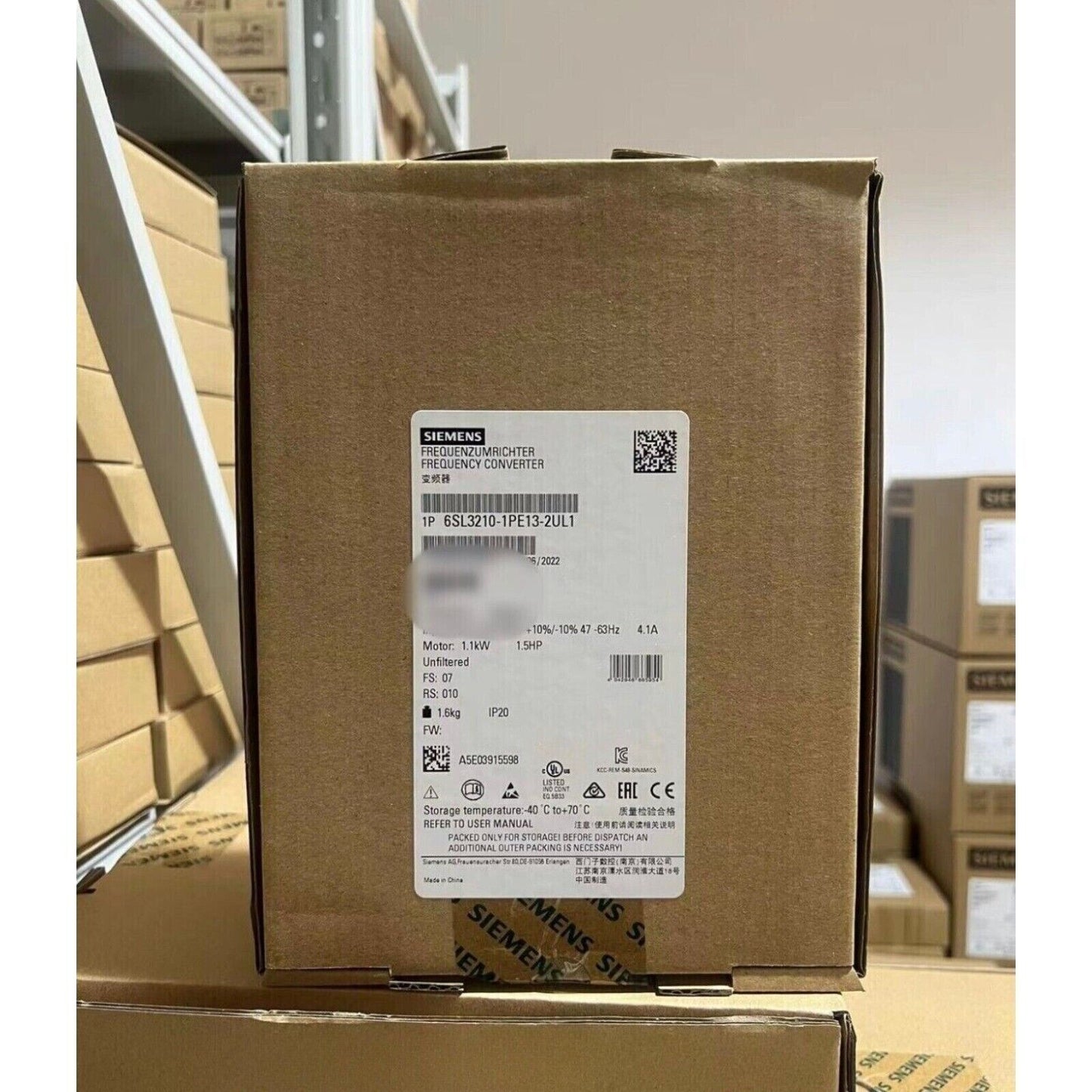 Siemens SINAMICS Frequency Converter in box, model 6SL3210-1PE13-2UL1, industrial automation part