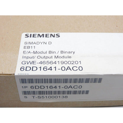 Siemens 6DD1641-0AC0 SIMADYN D Binary Input/Output Module product label, with model numbers and serial information.