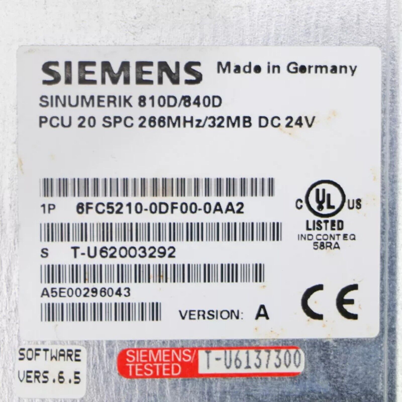 Siemens 6FC5210-0DF00-0AA2 PLC control unit, Sinumerik 810D/840D, Made in Germany, industrial automation part.