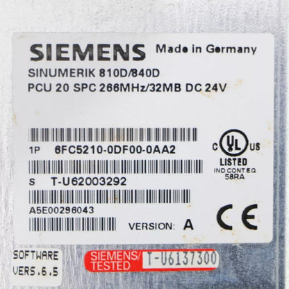 Siemens 6FC5210-0DF00-0AA2 PLC control unit, Sinumerik 810D/840D, Made in Germany, industrial automation part.
