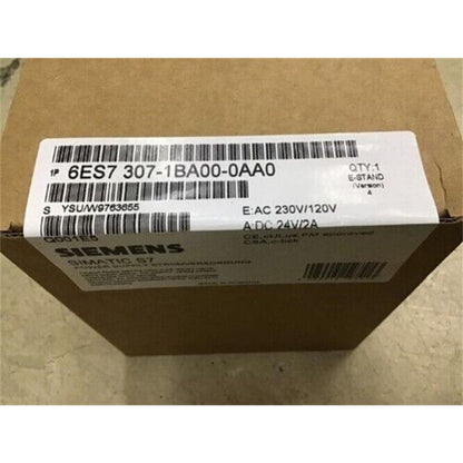 Siemens SIMATIC S7-300 power supply module in brown box, model 6ES7 307-1BA00-0AA0, 24V DC output, for reliable PLC operation