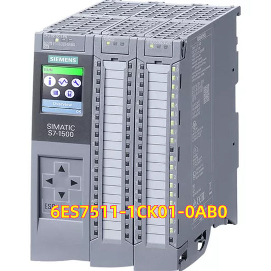 Siemens SIMATIC S7-1500 CPU 6ES7511-1CK01-0AB0, industrial automation PLC module with PROFINET interface, run status display.