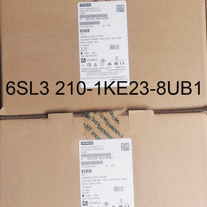 Siemens SINAMICS G120C 6SL3210-1KE23-8UB1 frequency converter label, industrial automation part.