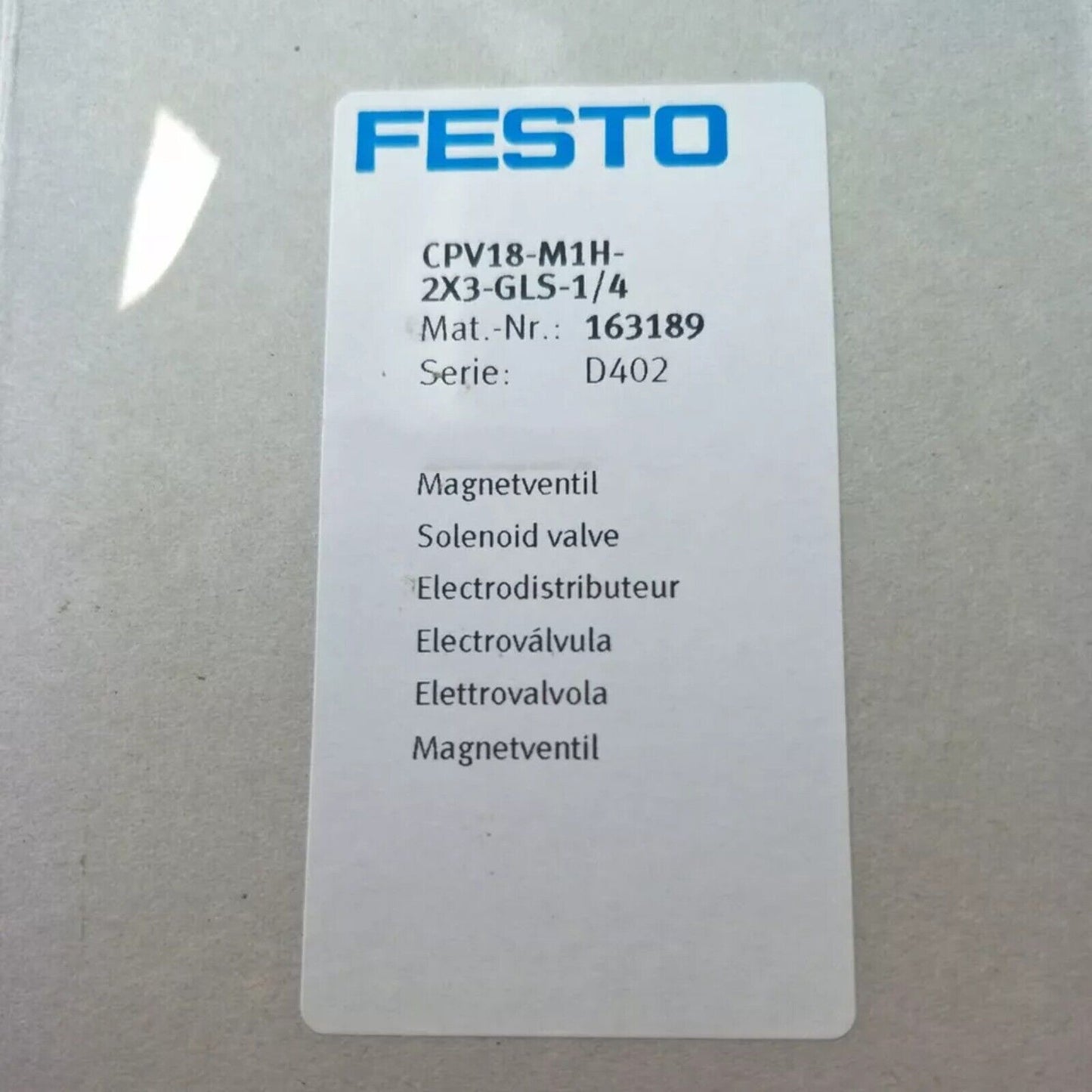 FESTO CPV18-M1H-2X3-GLS-1/4 Solenoid Valve, Industrial Automation Part