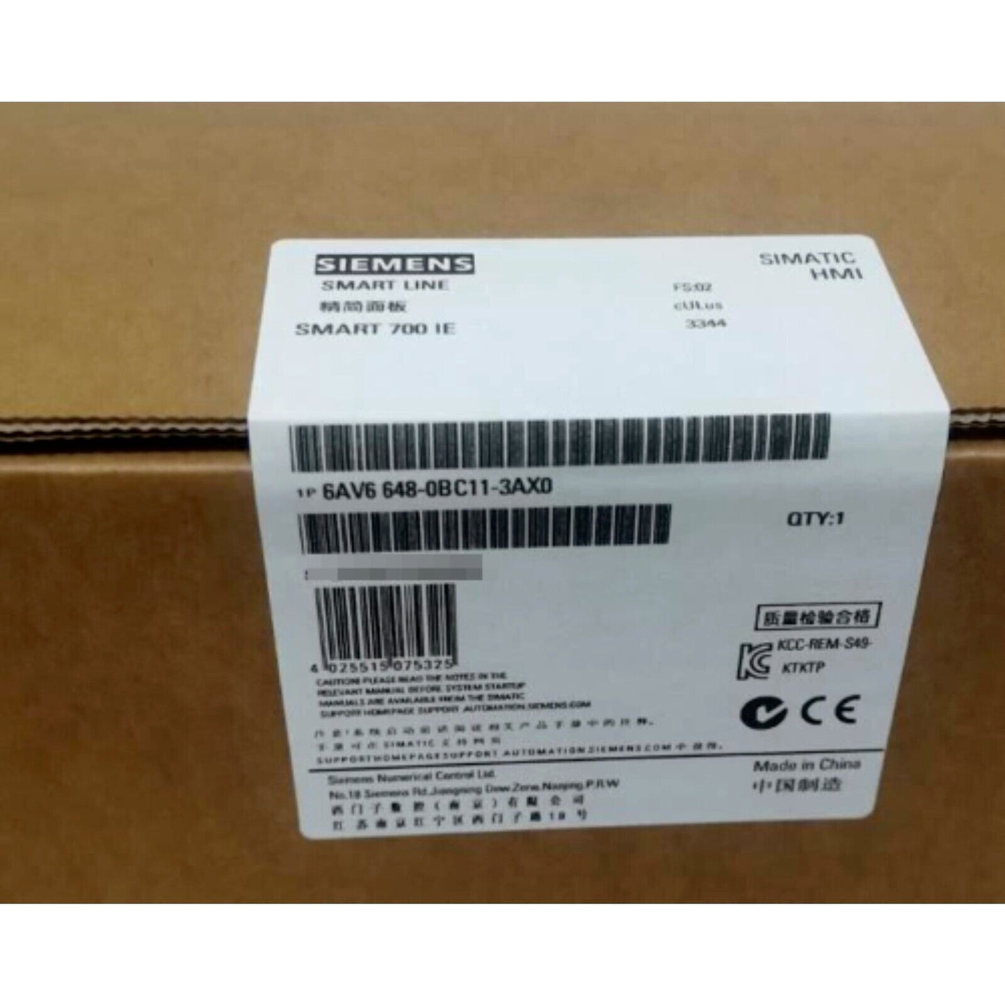 Siemens SIMATIC HMI SMART 700 IE Touch Panel, 6AV6648-0BC11-3AX0, product label, industrial automation part