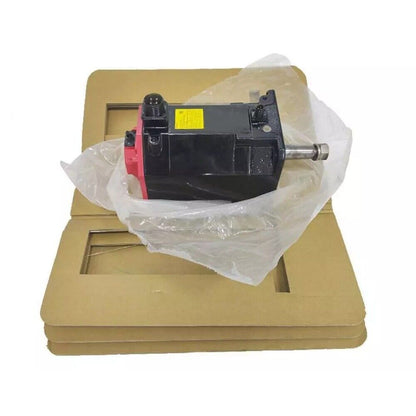 FANUC A06B-0268-B605#S000 servo motor, black body with red housing, new condition, industrial automation part.