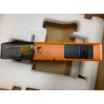 B&R 8BVI0110HCS0.000-1 Servo Drive, orange and black industrial automation part, packaged in protective foam.