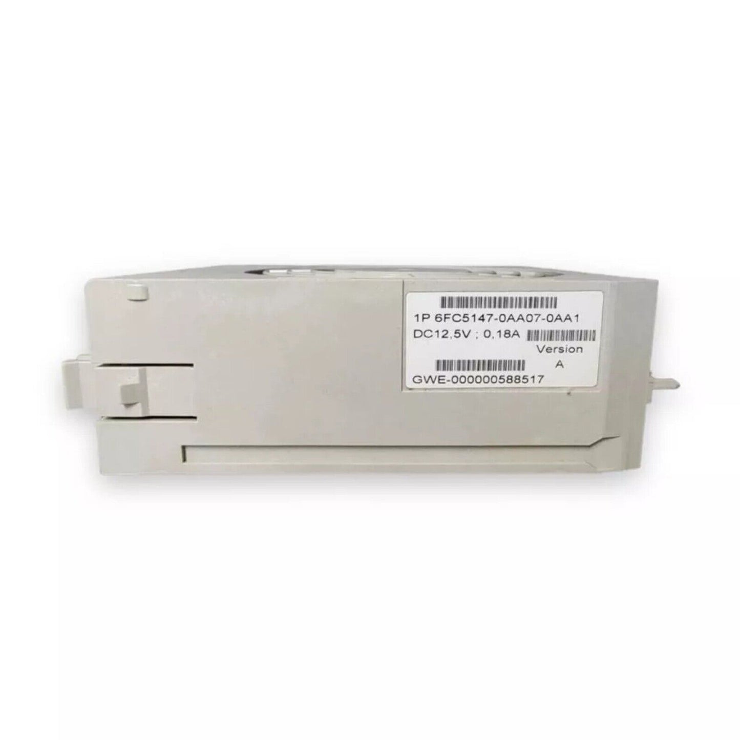 Siemens 6FC5147-0AA07-0AA1 PLC module, gray casing with identification label. DC12.5V, 0.18A.