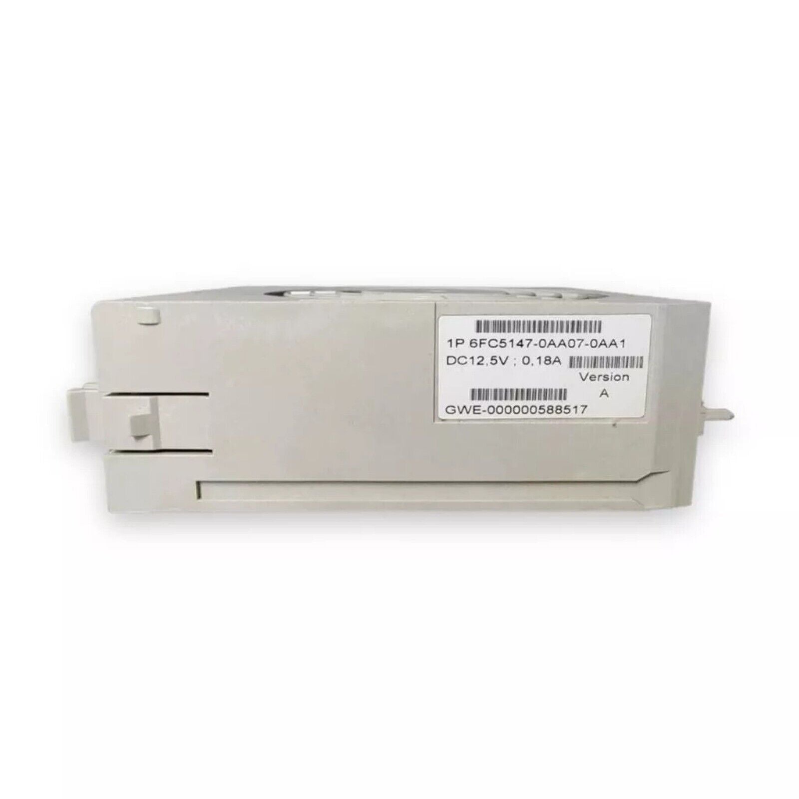 Siemens 6FC5147-0AA07-0AA1 PLC module, gray casing with identification label. DC12.5V, 0.18A.