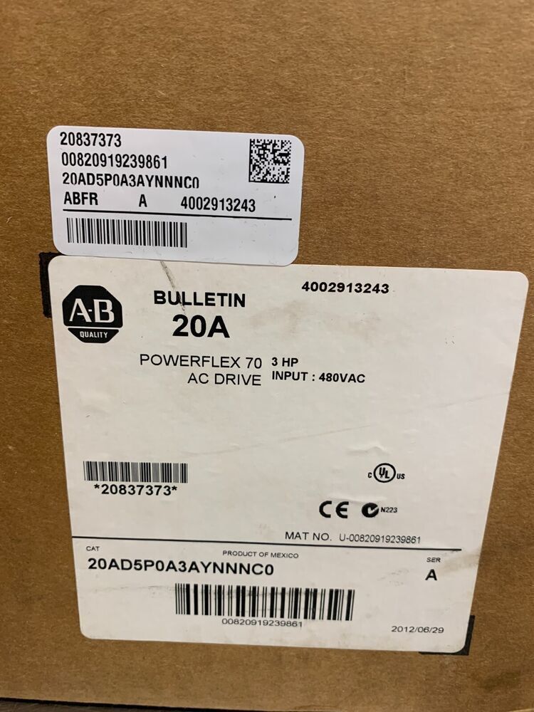 Allen-Bradley PowerFlex 70 AC Drive Label - 20AD5P0A3AYNNNCO, 3 HP 480VAC Input