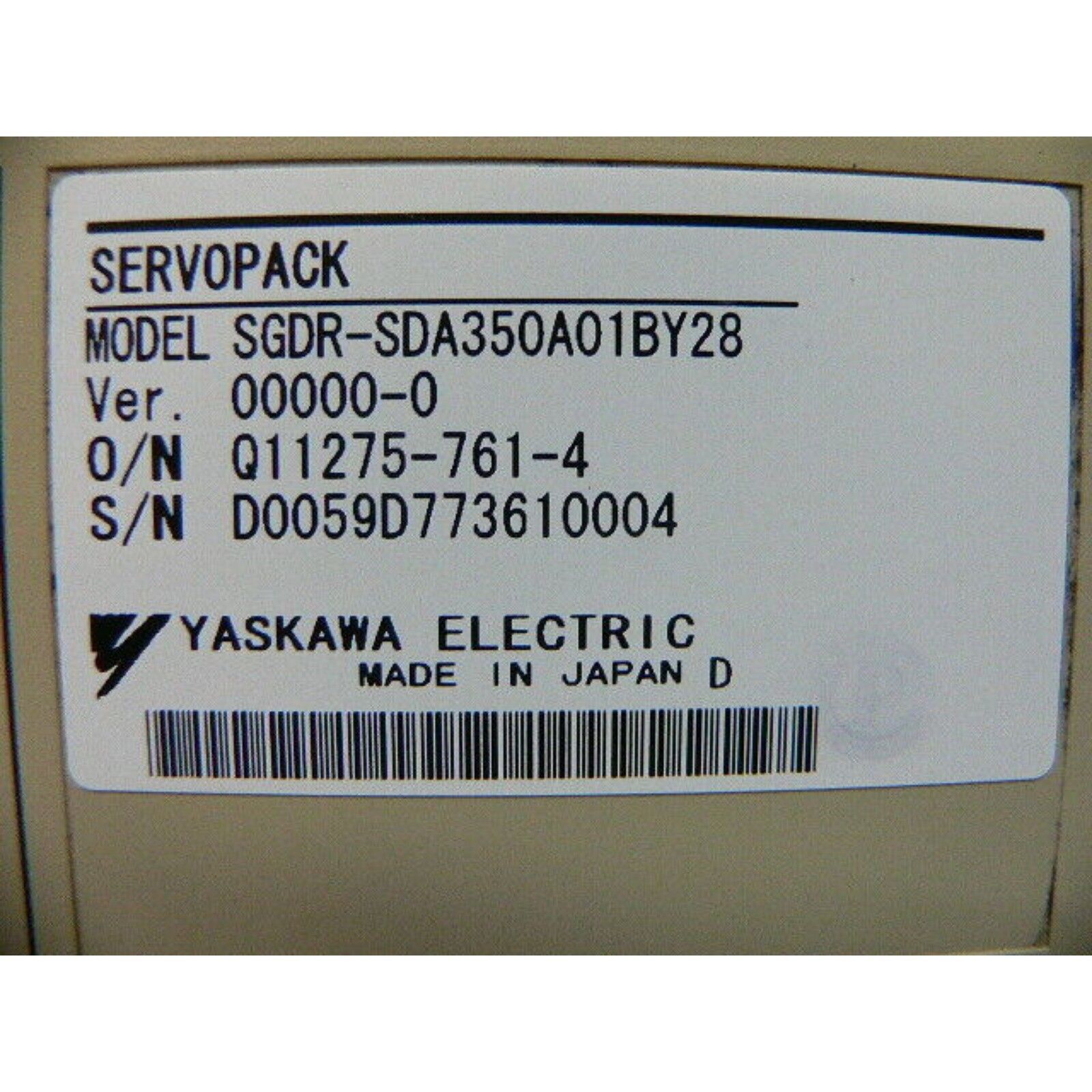 Yaskawa Electric SGDR-SDA350A01BY28 Servopack drive label. Made in Japan.