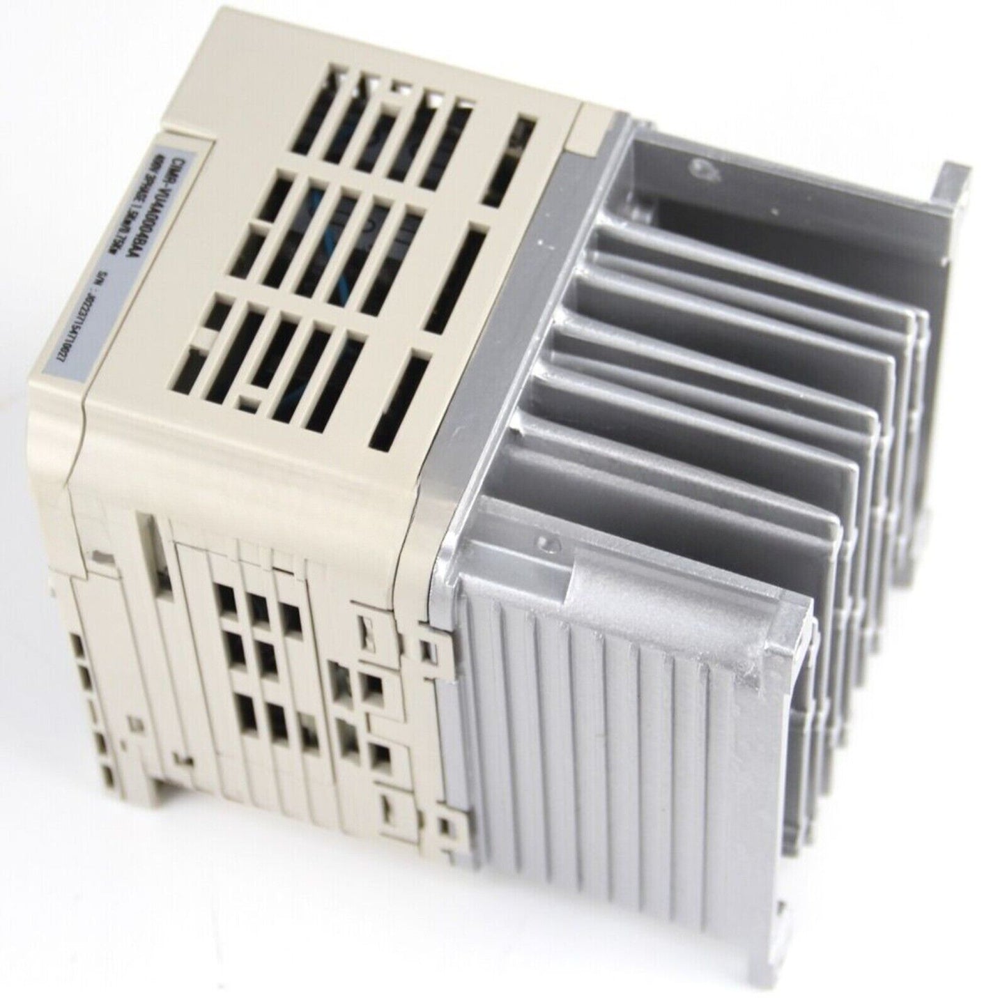 Yaskawa CIMR-VU4A0004BAA Variable Frequency Drive, industrial automation part, beige case with silver heat sink.