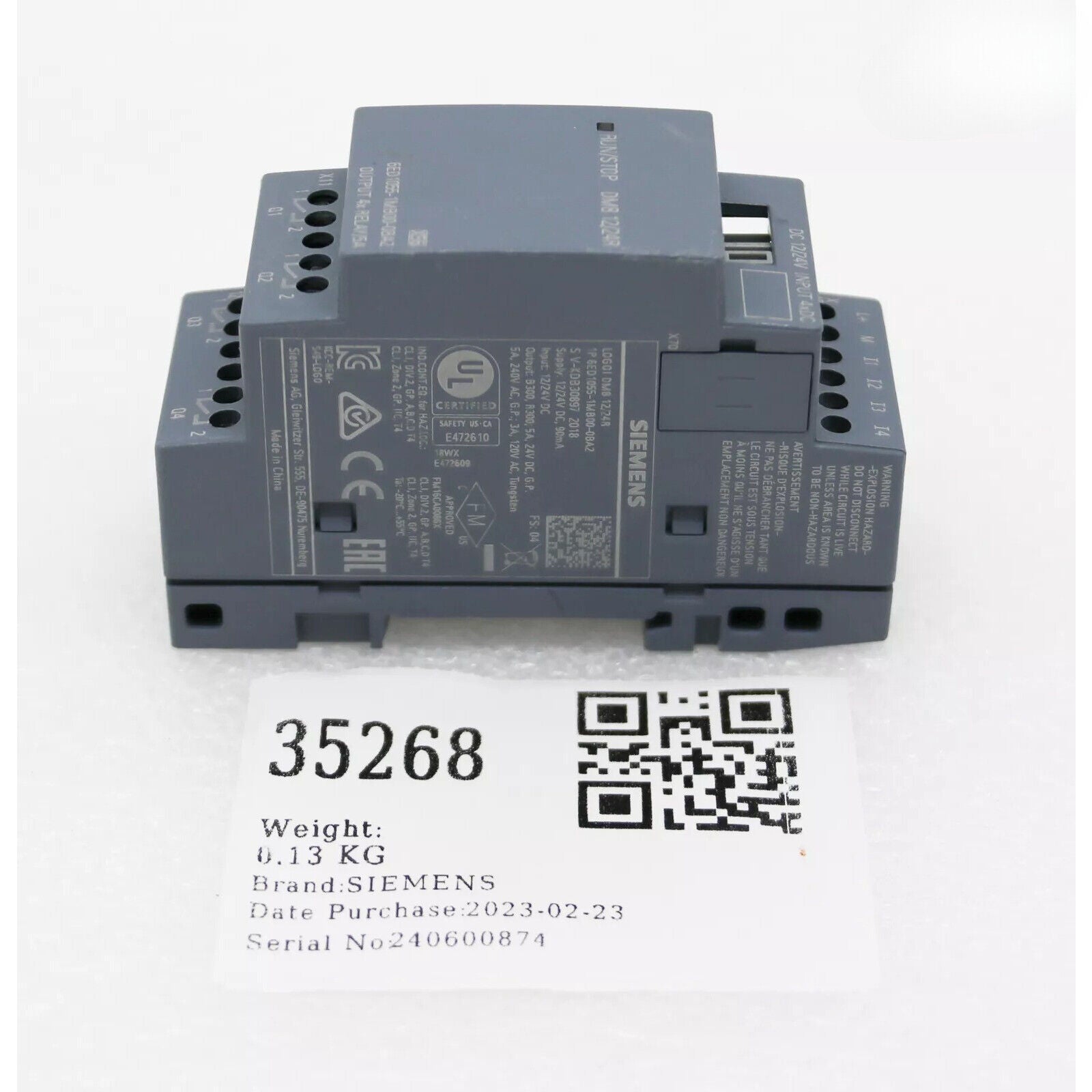 Siemens 6ED1055-1MB00-0BA2 LOGO! DM8 12/24R expansion module, digital I/O for industrial automation.