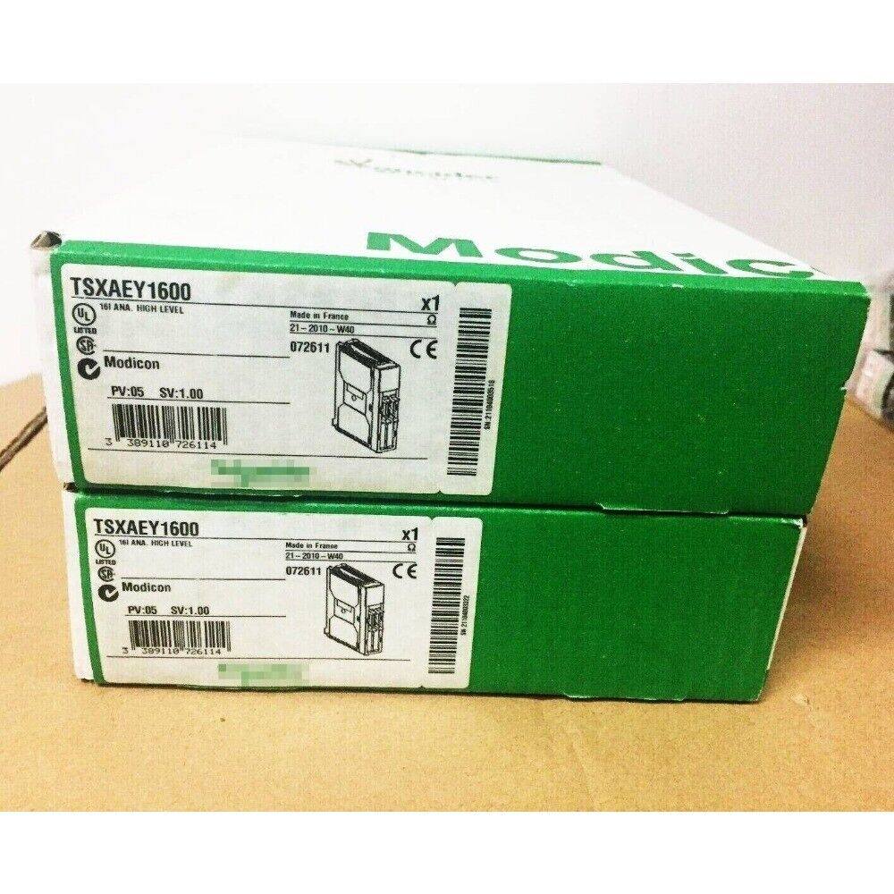 Schneider TSXAEY1600 PLC Input Module boxes, industrial automation components.