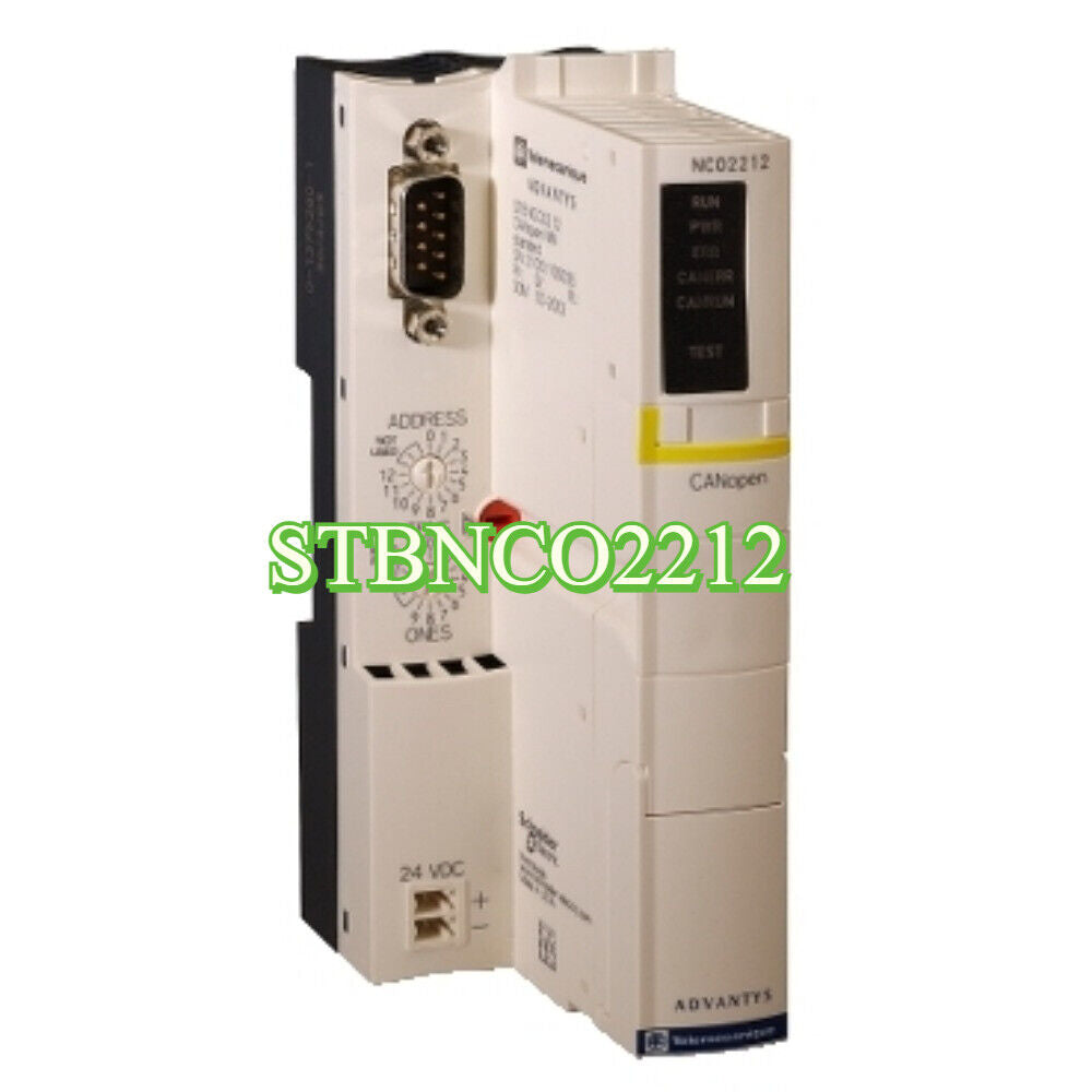 Schneider STBNCO2212 industrial automation module, CANopen, in white.