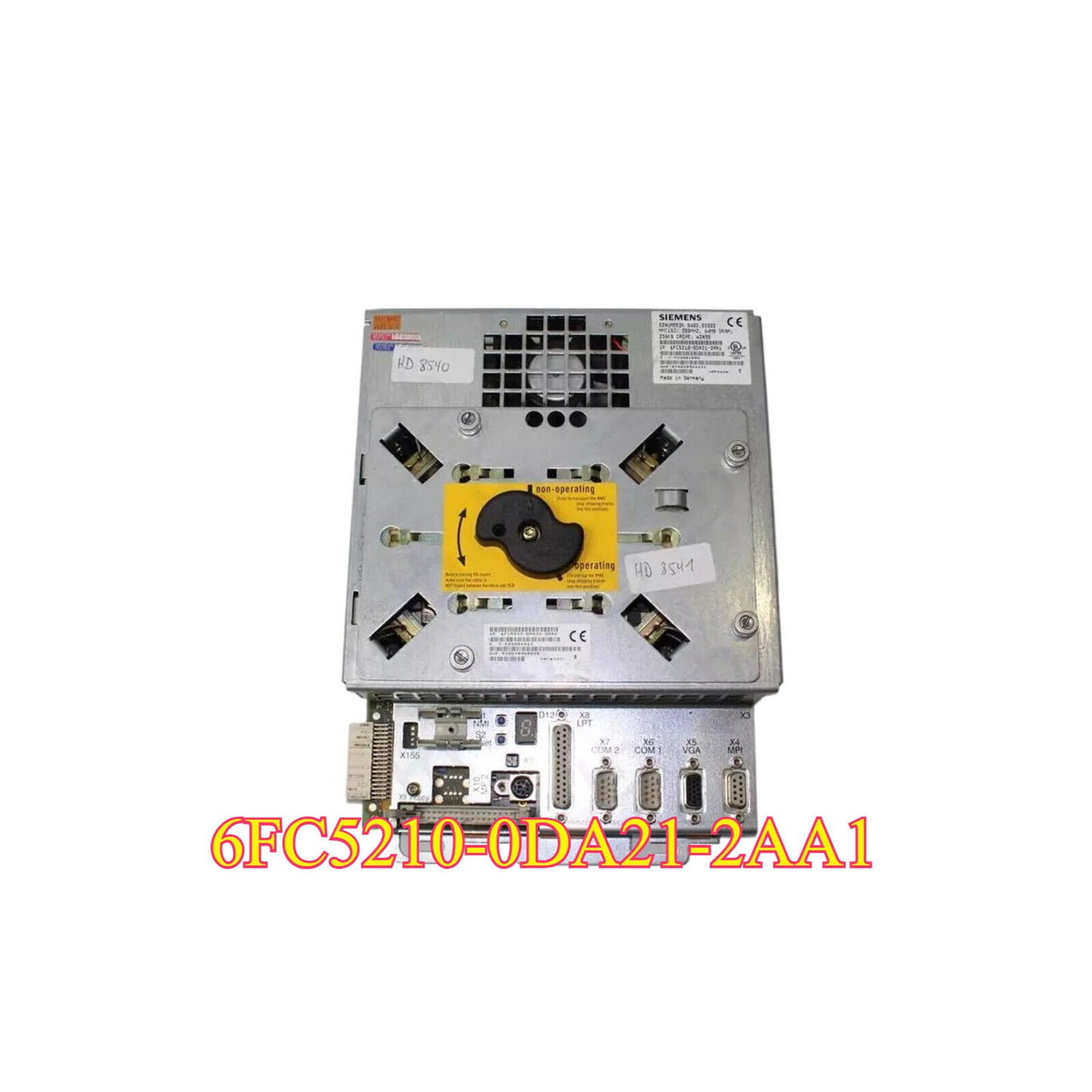 Siemens 6FC5210-0DA21-2AA1 PLC module. Industrial automation part with connectors and labels (HD 8540, HD 3541).