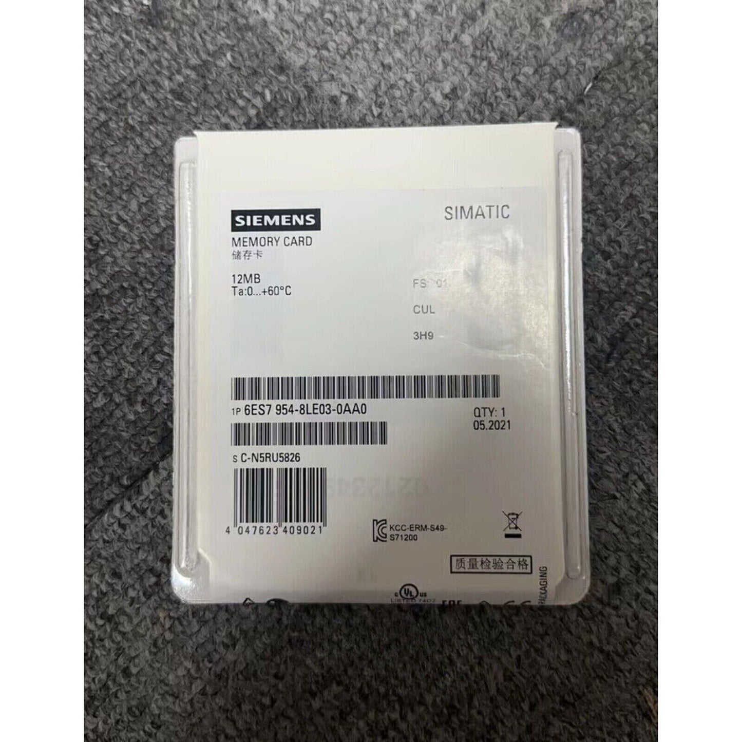 Siemens SIMATIC Memory Card 6ES7 954-8LE03-0AA0 for S7-1X00 Series PLC, 12MB Storage, Industrial Automation Spare Part