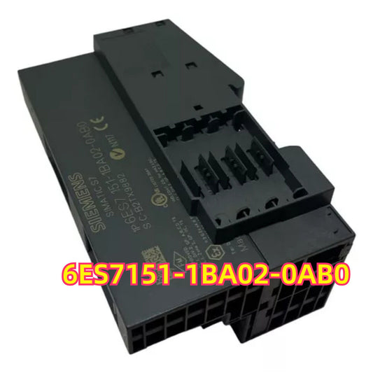 Siemens SIMATIC ET 200S Interface Module 6ES7151-1BA02-0AB0, black plastic, industrial automation part.