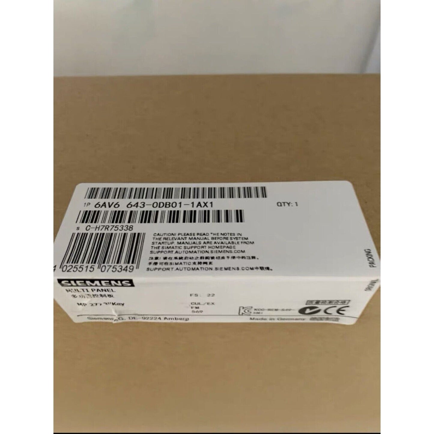 Siemens SIMATIC HMI Panel 6AV6 643-0DB01-1AX1 Box, industrial automation part, in stock